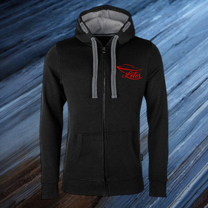 Lotos Sportboot Premium Hoodie Sweat Jacke Black Herren mit rotem Lotos Logo auf Brusthöhe vorne rechts.
