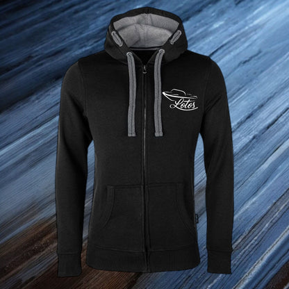 Lotos Sportboot Premium Hoodie Sweat Jacke Black Herren mit weißem Lotos Logo auf Brusthöhe vorne rechts.
