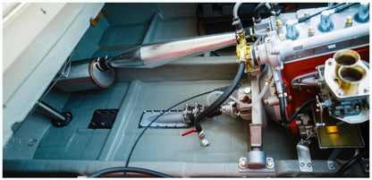 Schalldämpfer Abgassammler Lotos DDR Sportboot, im eingebautem Zustand