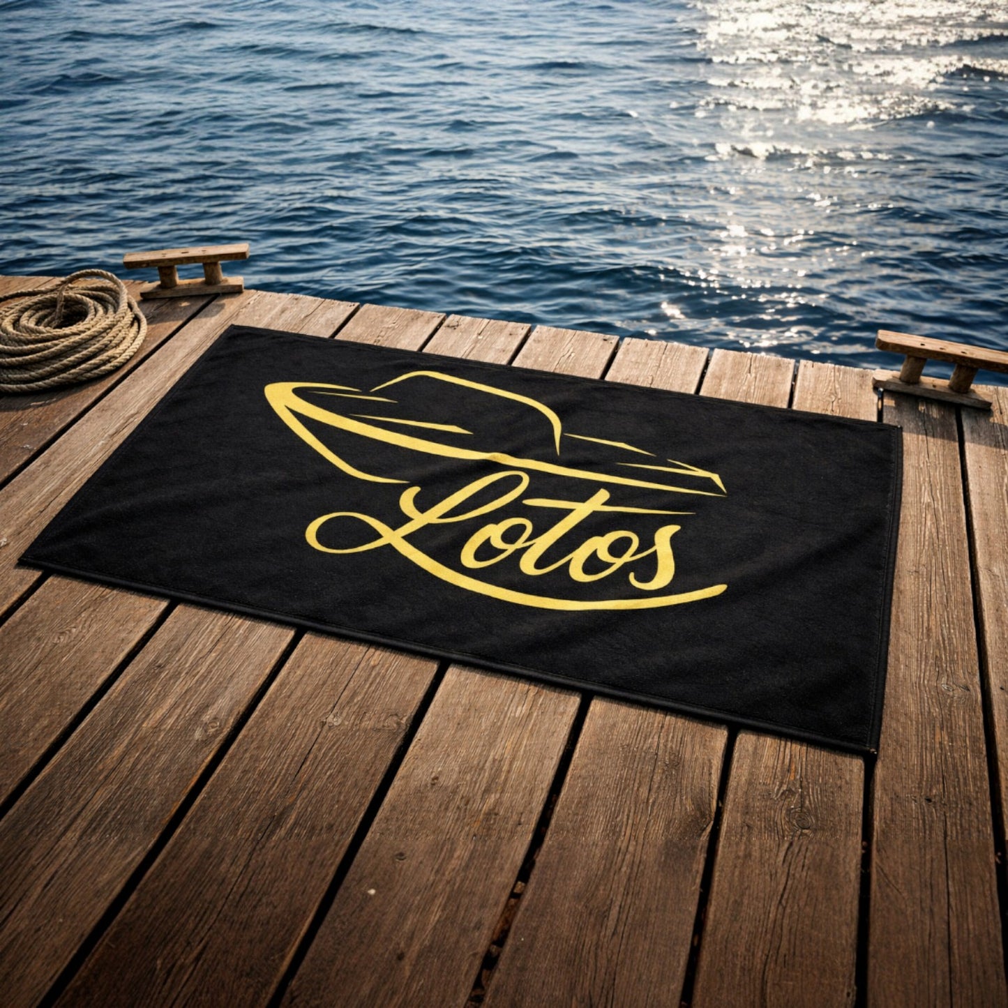 Lotos Sportboot Handtuch 70x140 Schwarz / Gold